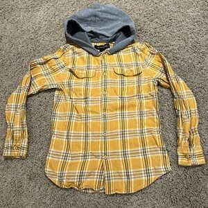 Treasure & Bond boys sz L (10/12) yellow hooded flannel button down